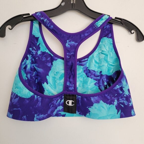 Champion Blue Purple Floral Watercolor Print Racerback Sports Bra Size Large - Picture 3 of 12